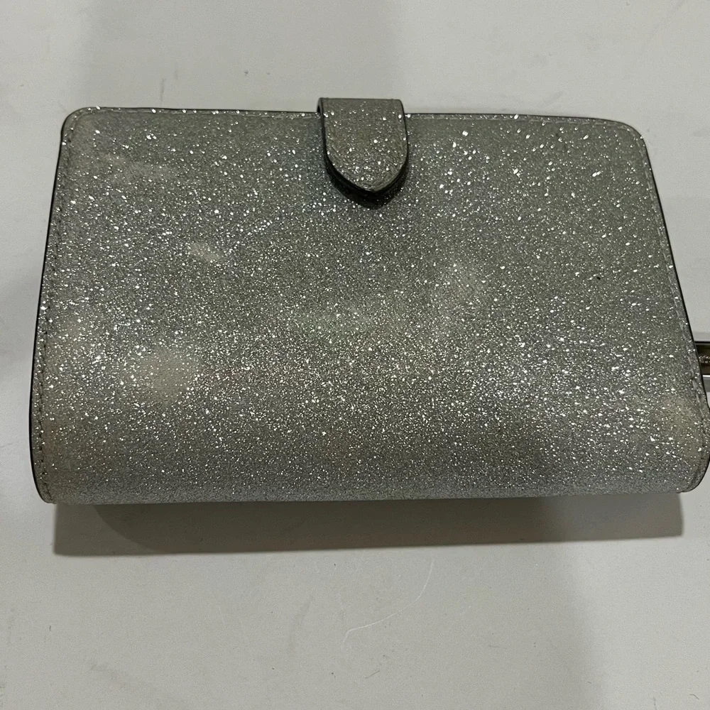 Kate Spade small wallet, lather grey silver shimmer 5.5 x 3.5
